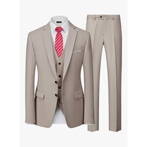 Brand New Men's Tan 3 Piece Suit Blazer, Vest & Pants Regular Fit Size: Large